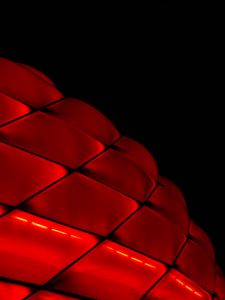 Preview wallpaper building, facade, red, backlight, mesh, architecture