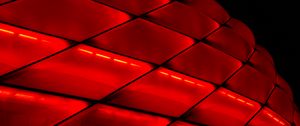 Preview wallpaper building, facade, red, backlight, mesh, architecture