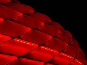 Preview wallpaper building, facade, red, backlight, mesh, architecture