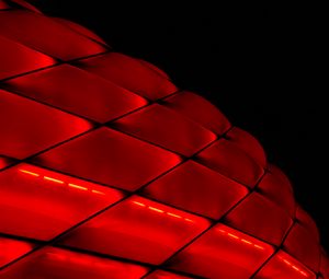 Preview wallpaper building, facade, red, backlight, mesh, architecture