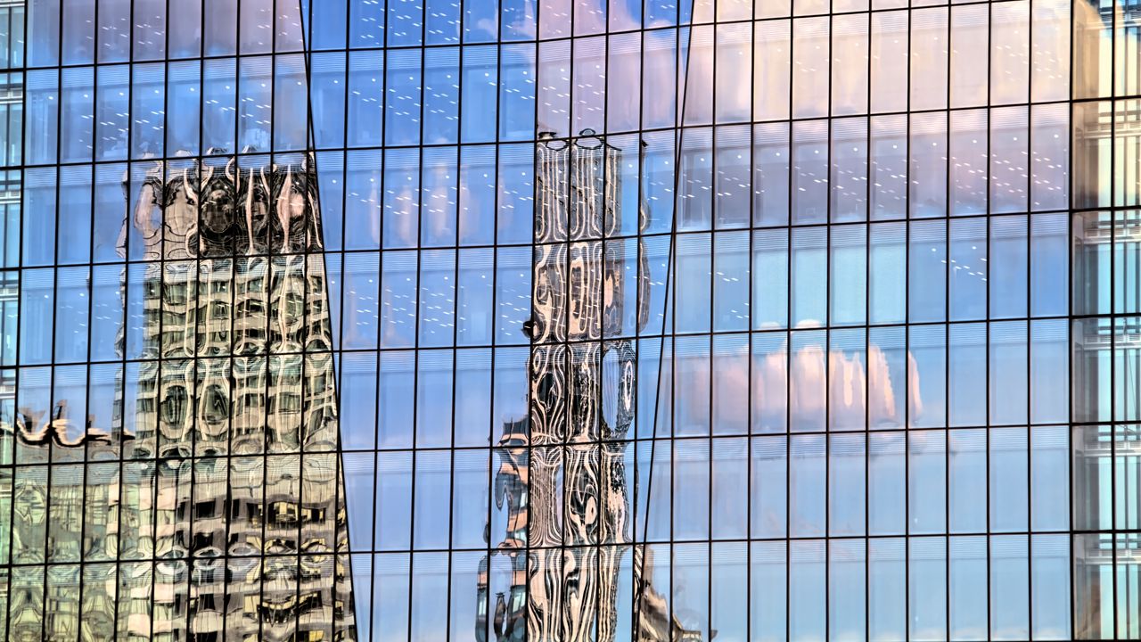 Wallpaper building, facade, reflection, mirror