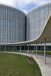 Preview wallpaper building, facade, roof, pillars, road, architecture