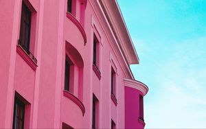 Preview wallpaper building, facade, sky, minimalism, pink, architecture