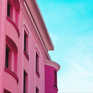 Preview wallpaper building, facade, sky, minimalism, pink, architecture