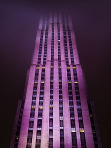 Preview wallpaper building, facade, skyscraper, fog, new york