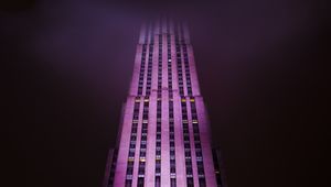 Preview wallpaper building, facade, skyscraper, fog, new york