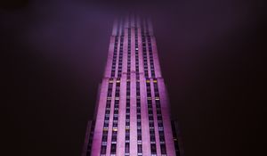 Preview wallpaper building, facade, skyscraper, fog, new york