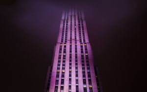 Preview wallpaper building, facade, skyscraper, fog, new york