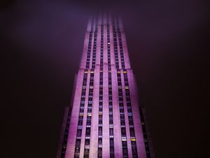 Preview wallpaper building, facade, skyscraper, fog, new york