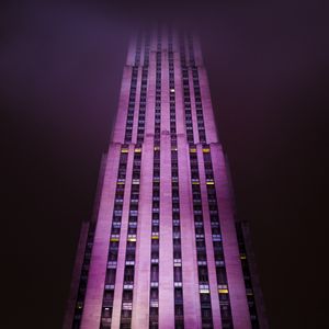 Preview wallpaper building, facade, skyscraper, fog, new york