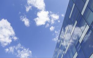 Preview wallpaper building, facade, specular, sky, blue