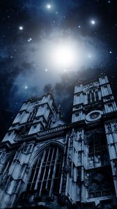 Preview wallpaper building, facade, starry sky, gloomy, night