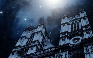 Preview wallpaper building, facade, starry sky, gloomy, night