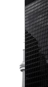 Preview wallpaper building, facade, tower, black and white, architecture