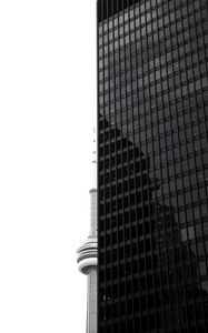 Preview wallpaper building, facade, tower, black and white, architecture