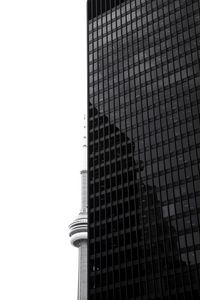 Preview wallpaper building, facade, tower, black and white, architecture