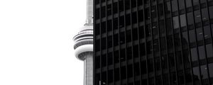Preview wallpaper building, facade, tower, black and white, architecture