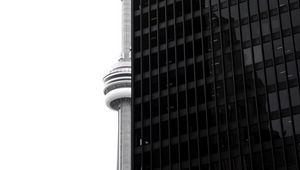 Preview wallpaper building, facade, tower, black and white, architecture