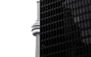 Preview wallpaper building, facade, tower, black and white, architecture