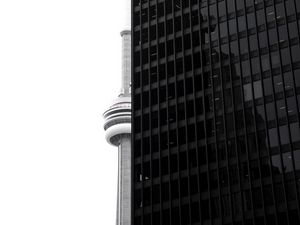 Preview wallpaper building, facade, tower, black and white, architecture