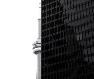 Preview wallpaper building, facade, tower, black and white, architecture