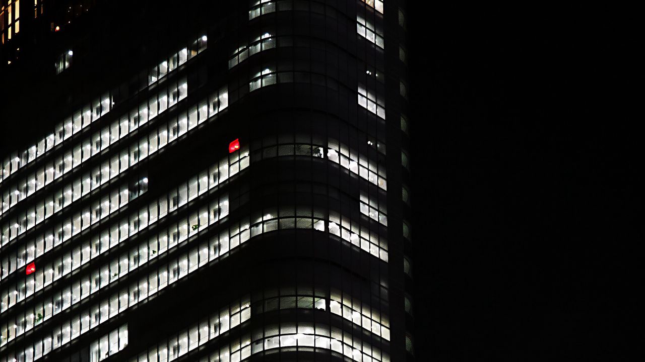 Wallpaper building, facade, windows, light, night