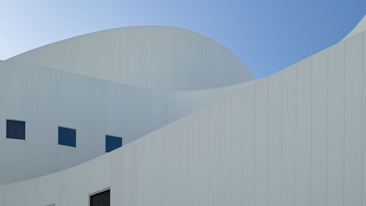 Wallpaper building, facade, windows, architecture, white