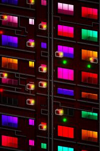 Preview wallpaper building, facade, windows, colorful, light
