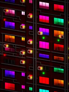 Preview wallpaper building, facade, windows, colorful, light