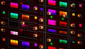 Preview wallpaper building, facade, windows, colorful, light