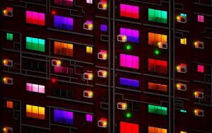 Preview wallpaper building, facade, windows, colorful, light