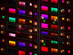 Preview wallpaper building, facade, windows, colorful, light