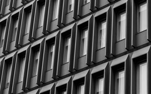 Preview wallpaper building, facade, windows, architecture, bw