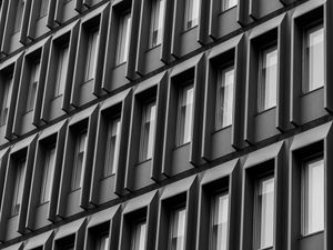 Preview wallpaper building, facade, windows, architecture, bw