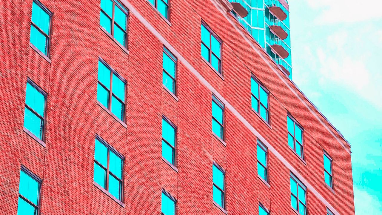 Wallpaper building, facade, windows, brick