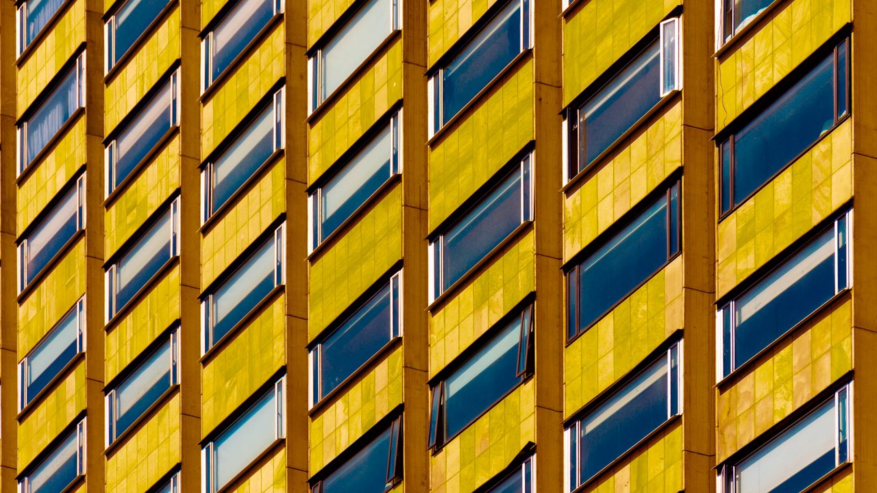 Wallpaper building, facade, windows, architecture, yellow