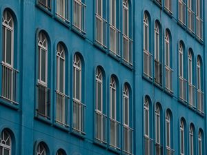 Preview wallpaper building, facade, windows, architecture, blue
