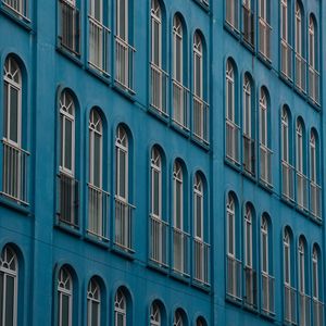 Preview wallpaper building, facade, windows, architecture, blue