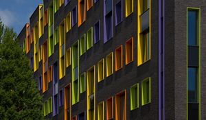 Preview wallpaper building, facade, windows, tree, bright