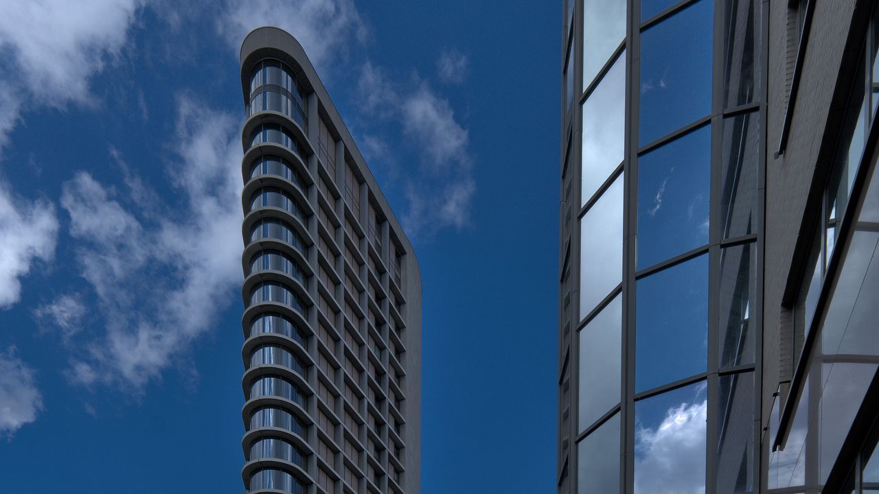 Wallpaper building, facade, windows, glass, sky