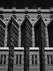 Preview wallpaper building, facade, windows, bricks, black and white