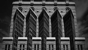 Preview wallpaper building, facade, windows, bricks, black and white