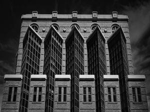Preview wallpaper building, facade, windows, bricks, black and white
