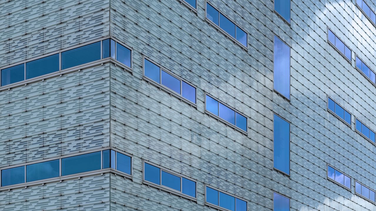 Wallpaper building, facade, windows, blue