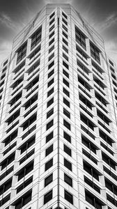 Preview wallpaper building, facade, windows, black and white, bottom view