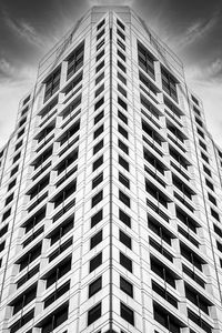 Preview wallpaper building, facade, windows, black and white, bottom view