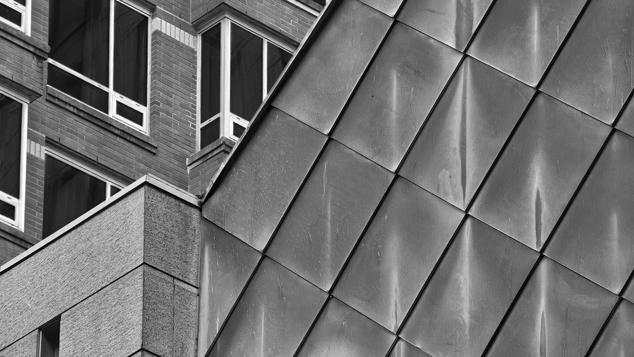 Wallpaper building, facade, windows, architecture, black and white