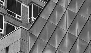 Preview wallpaper building, facade, windows, architecture, black and white