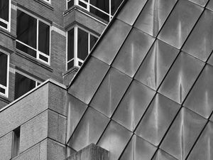 Preview wallpaper building, facade, windows, architecture, black and white