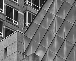 Preview wallpaper building, facade, windows, architecture, black and white